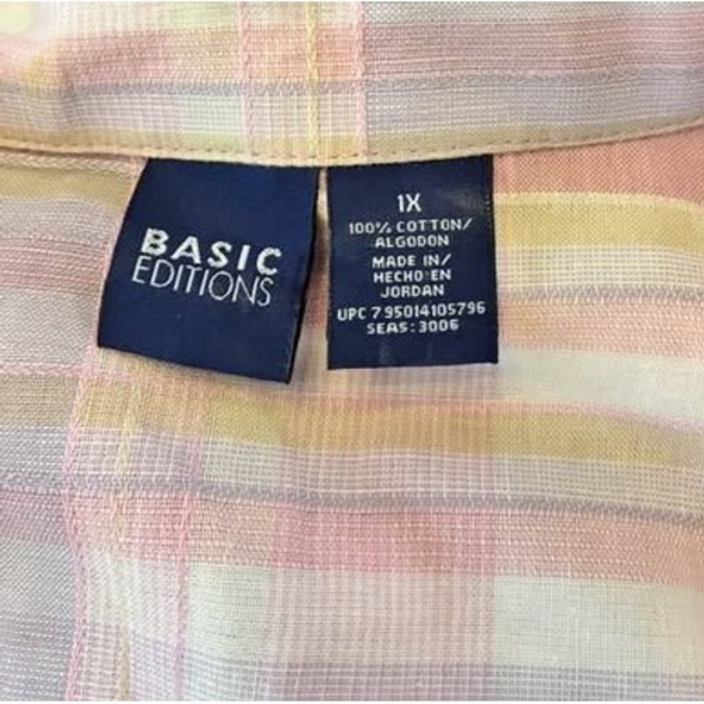 Pink Plaid Button‎ Up Shirt 100% Cotton Cottagecore Casual 1X Soft Girl Preppy - Picture 3 of 9